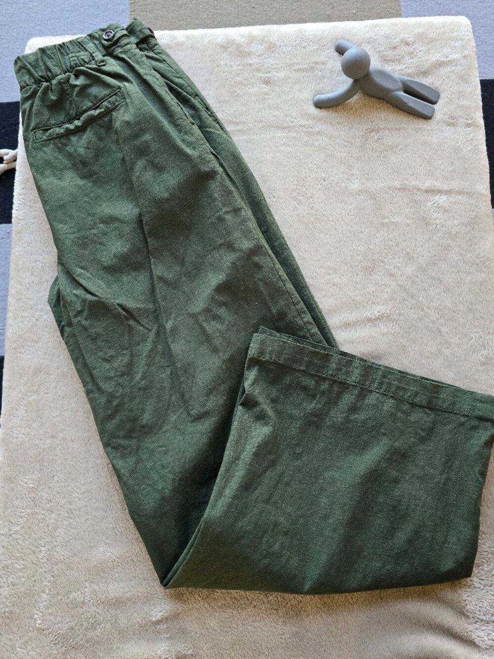 American Eagle Linen Blend Wide Leg Cropped Trousers - Olive Khaki 00